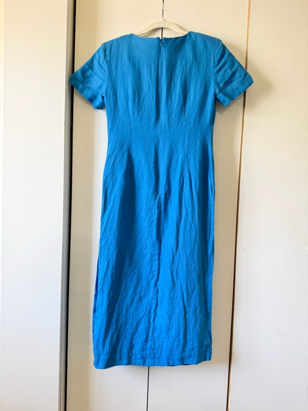 Vintage 90s Talbots Blue Short-Sleeve Midi Dress Side Button Slit Irish Linen - Picture 11 of 11